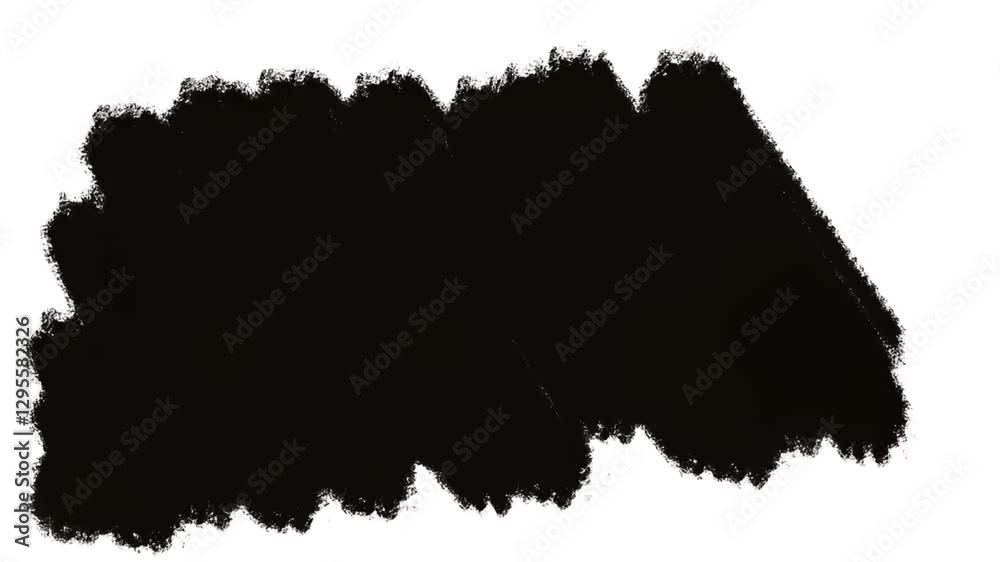 Black brush stroke forming an abstract rectangular shape with jagged edges, adding texture and artistic flair against a clean white background.