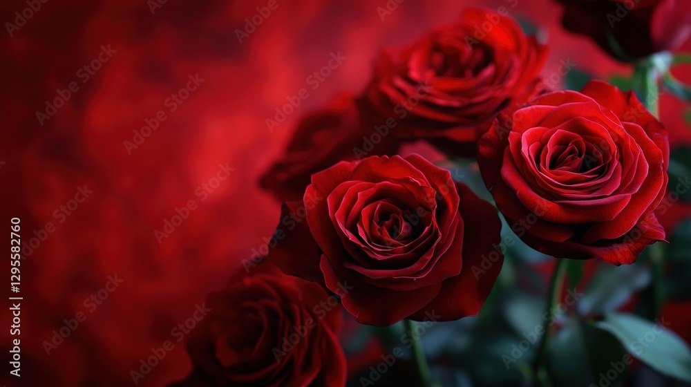 Obraz premium Bold red roses with a deep red background for a rich, romantic atmosphere.