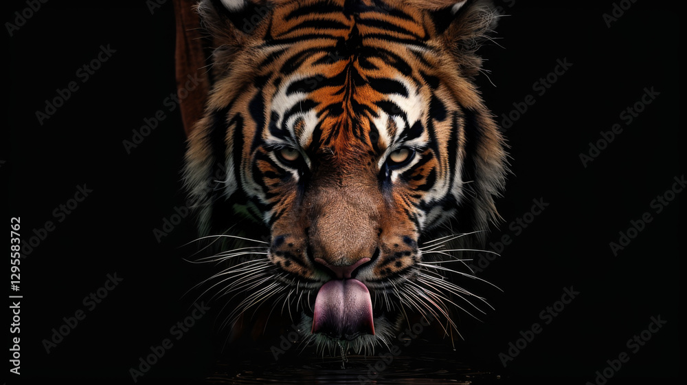 Fototapeta premium Tiger is shown with its mouth open, looking at the camera
