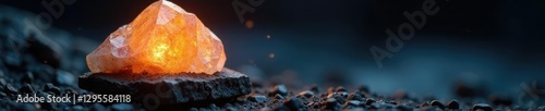 Luminous aragonite crystal embedded in a dark rock matrix, crystal, earthy