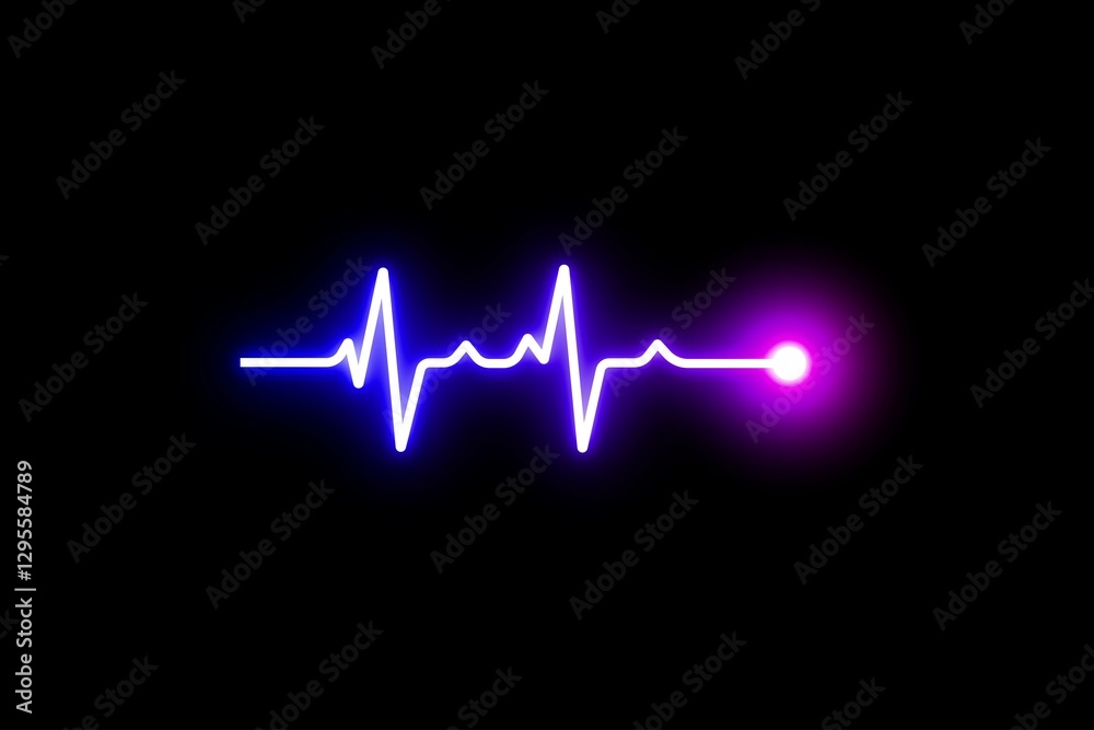 Neon and bright Heart pulse monitor with signal on dark blue background. Heart beat icon. Heart beat wave symbol. Health Concept with cardiac frequency. Neon and bright Heart pulse monitor with signal on dark blue background. Heart beat icon. Heart beat wave symbol. Health Concept with cardiac frequency.