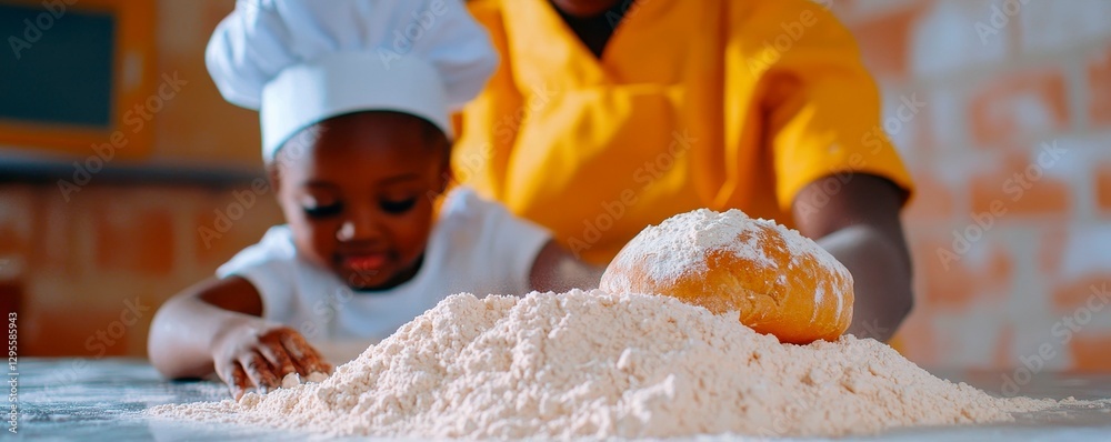 Child and Adult Baking Bread in Kitchen Floury Fun Together Joyful Activity Culinary Creation Child and Adult Baking Bread in Kitchen Floury Fun Together Joyful Activity Culinary Creation