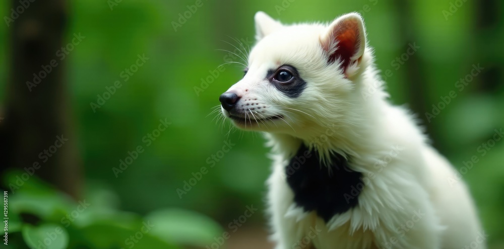 White chest with dark throat patch visible under fur, dark throat patch, white chest, tropical forest White chest with dark throat patch visible under fur, dark throat patch, white chest, tropical forest
