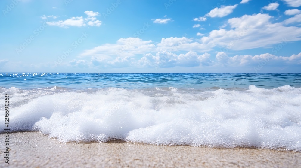 Scenic Beach with Gentle Waves and Clear Blue Sky : Generative AI Scenic Beach with Gentle Waves and Clear Blue Sky : Generative AI