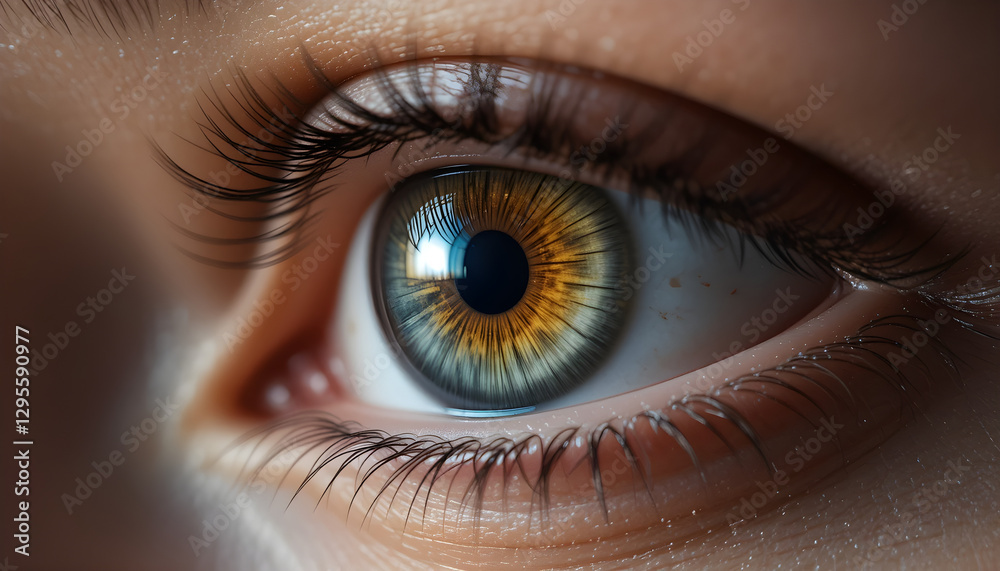 Obraz premium Detailed Close-Up of a Human Eye with Vibrant Iris and Reflective Surface