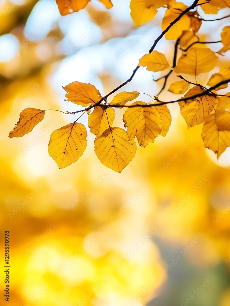 Close Up of Bright Yellow Leaves on Tree Branches with Soft Focus Background in Autumn Season : Generative AI Close Up of Bright Yellow Leaves on Tree Branches with Soft Focus Background in Autumn Season : Generative AI