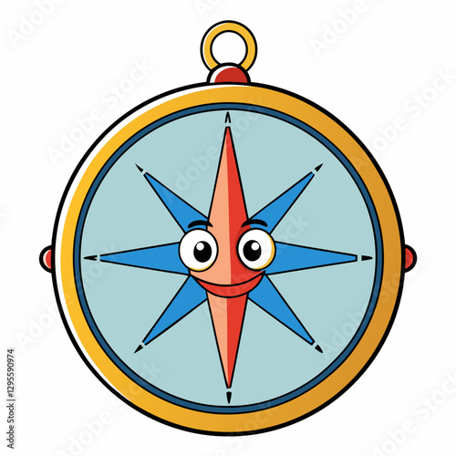 Compass icon with a smiling face against a light blue background