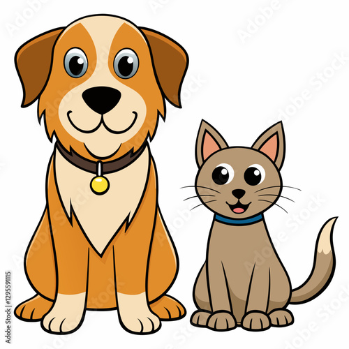 Dog And Cat cute cartoon characters standing together