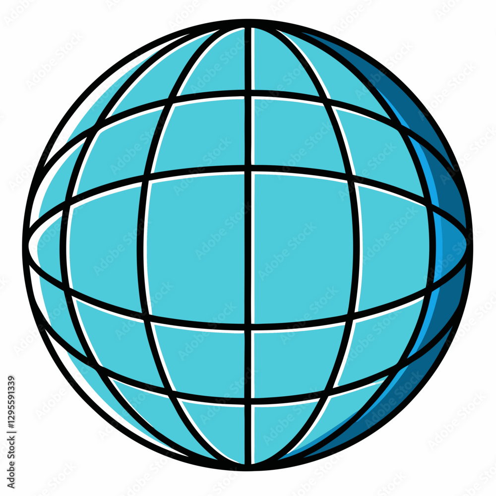 Globe Wireframe icon in blue color with grid pattern Globe Wireframe icon in blue color with grid pattern