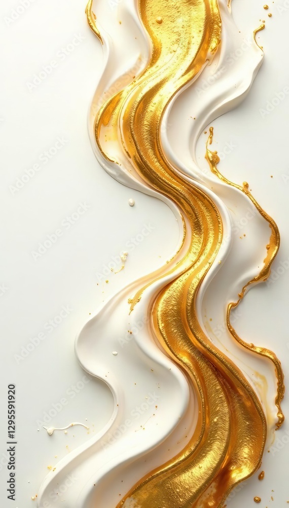 Fototapeta premium Fluid gold swirls on pristine white, dynamic abstract art, white, dynamic