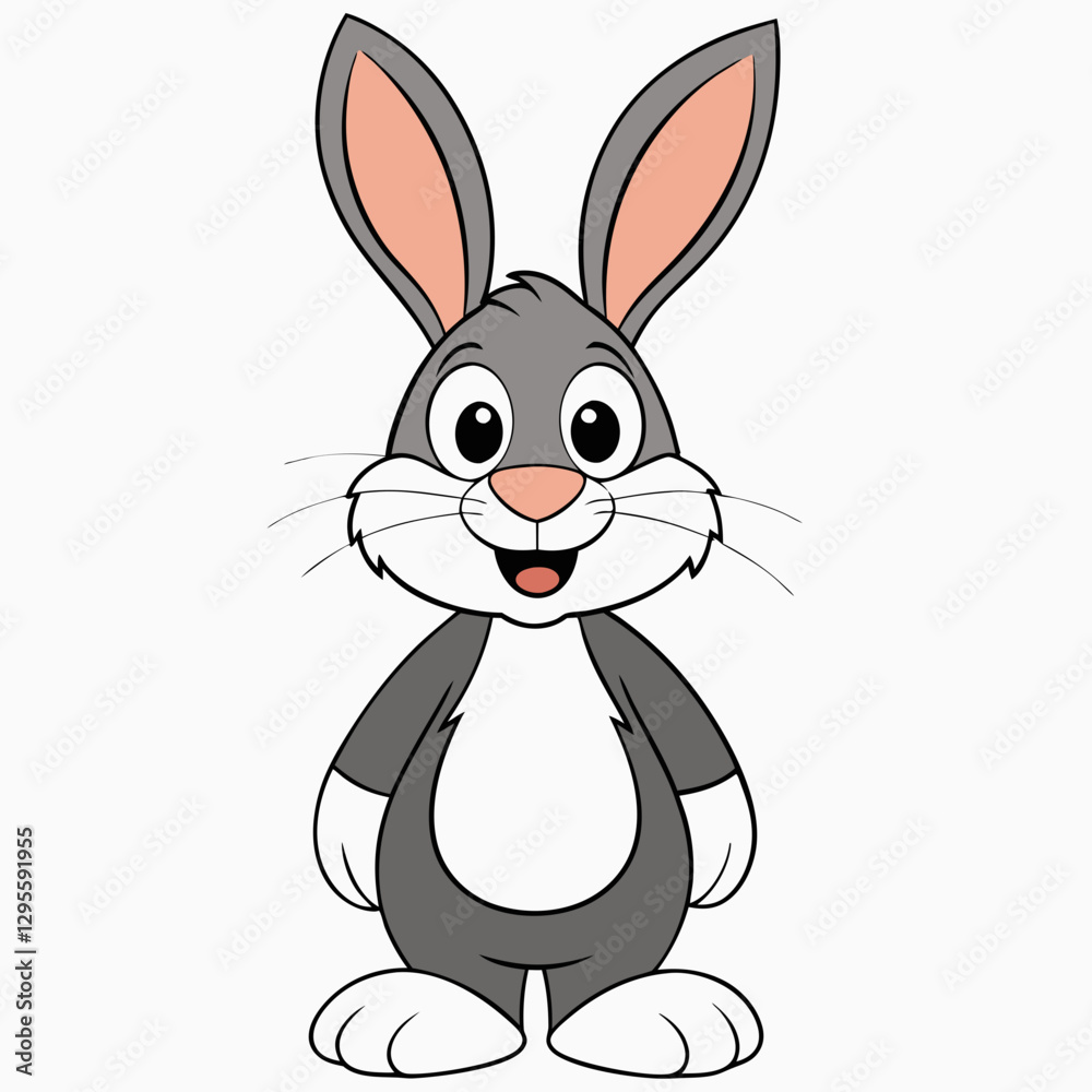 Fototapeta premium Rabbit cartoon character smiling on a plain background