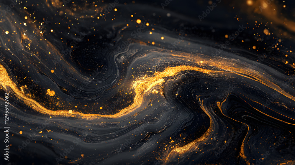 Abstract marble background with black color and wavy gold veins for banner background or presentation template. Abstract marble background with black color and wavy gold veins for banner background or presentation template.