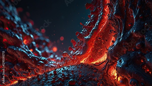 Obraz na płótnie depicting a dynamic splash of fiery liquid or magma of lava in vibrant blue and red hues, perfect for impactful backgrounds w salonie