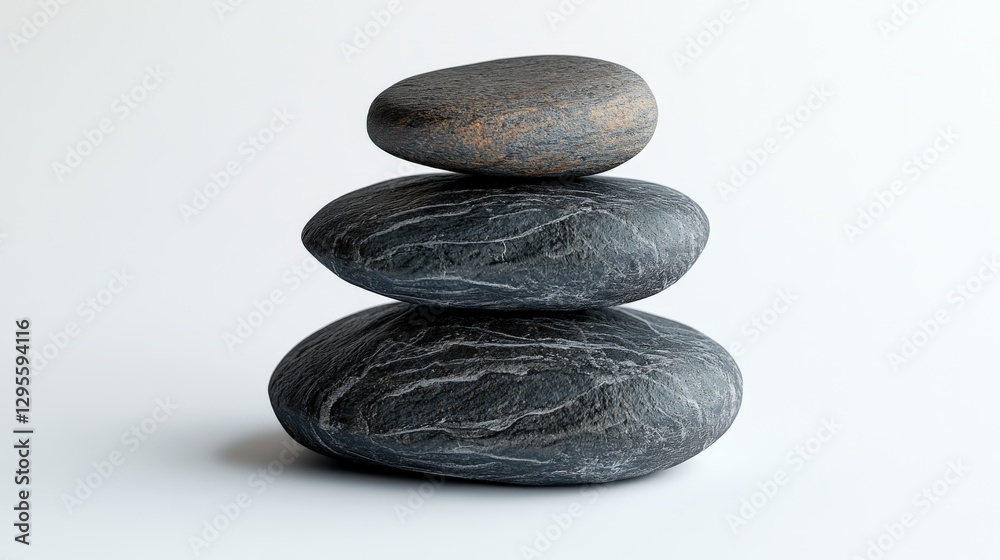 Unique Scandinavian art object showcasing stacked stones on a white background Unique Scandinavian art object showcasing stacked stones on a white background