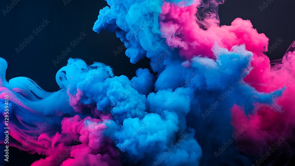 Fototapeta premium Vibrant Smoke Plumes: A captivating display of pink and blue smoke swirls against a dark backdrop, creating a mesmerizing and ethereal visual experience.