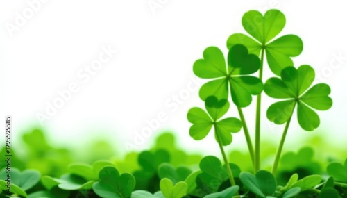 Lush green clover plant isolated on white background, clover, nature, green