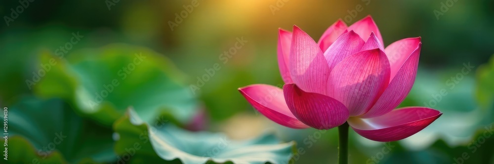 Pink lotus in the morning light with dew drops, morning, calming Pink lotus in the morning light with dew drops, morning, calming