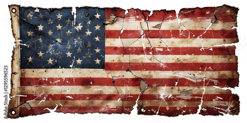isolates American United states of America USA flag that is old , worn, tattered, ripped, shredded, stained, distressed, grunge, vintage, antique, national flag, historical flag, flag background, 