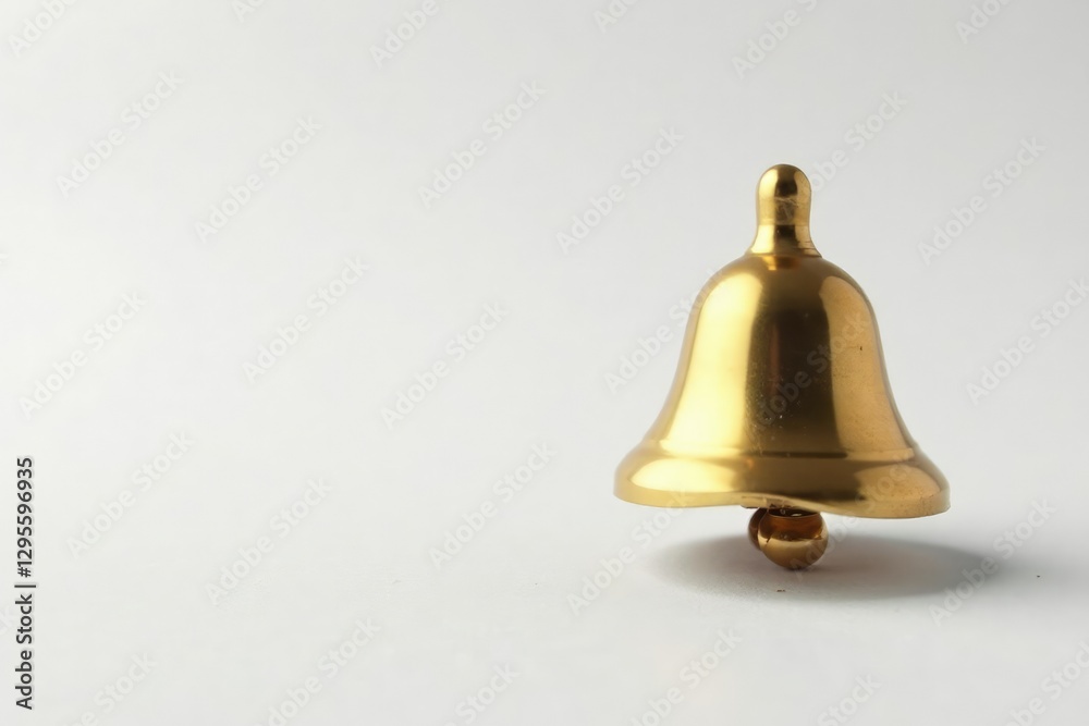 Simple composition of a single golden bell on a plain white surface, decorative, space, clean Simple composition of a single golden bell on a plain white surface, decorative, space, clean