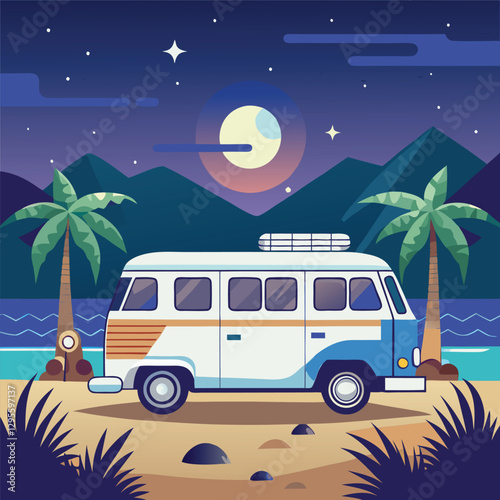 a car in the moon lit night 
