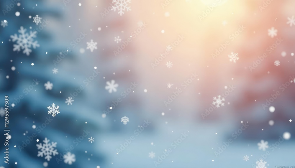 Simple white snowflakes falling gently on a plain background, serene, flakes, peaceful Simple white snowflakes falling gently on a plain background, serene, flakes, peaceful