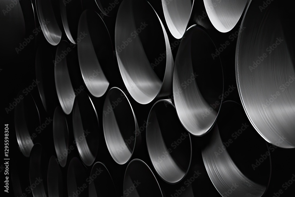 Abstract industrial pipes, close-up view, dark interior, architectural design Abstract industrial pipes, close-up view, dark interior, architectural design