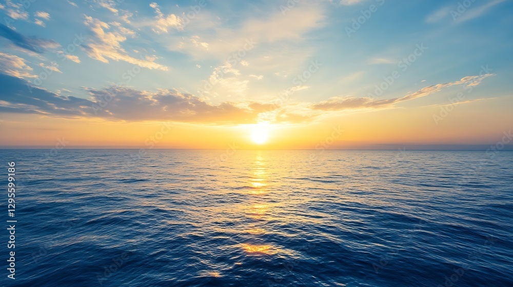 Obraz premium Vast ocean waves glimmering under the golden light of a radiant sunset : Generative AI