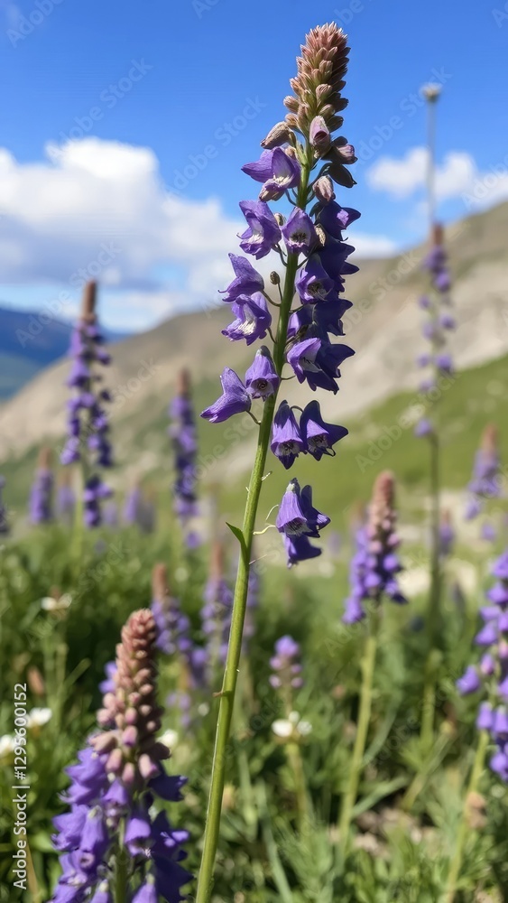Obraz premium Aconitum flowers thrive in the high altitude mountains, aconitum, wildflowers