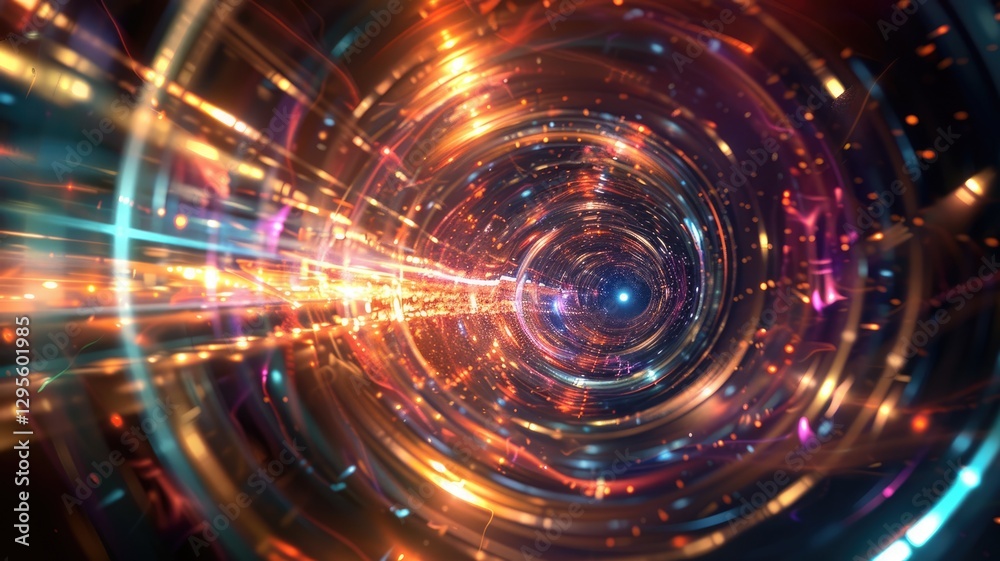 Fototapeta premium This colorful abstract background features dynamic light trails and patterns, creating a mesmerizing visual effect perfect for digital projects and wallpapers.