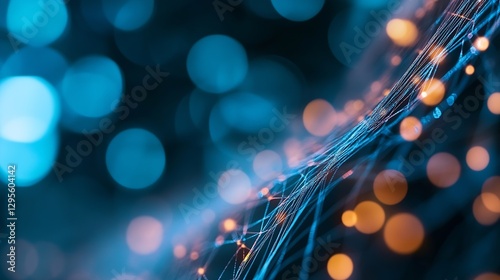 Abstract digital art showcasing shimmering blue and orange lights creating a mesmerizing bokeh effect : Generative AI