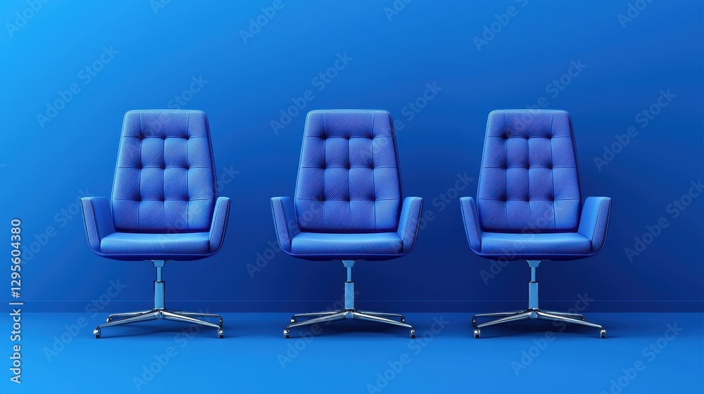 Obraz premium Stylish Blue Office Chairs Against Vibrant Blue Wall Background