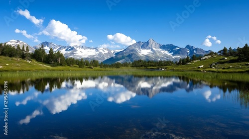 Wallpaper Mural Stunning Mountain Landscape Reflected in a Serene Lake Surrounded by Lush Greenery : Generative AI Torontodigital.ca