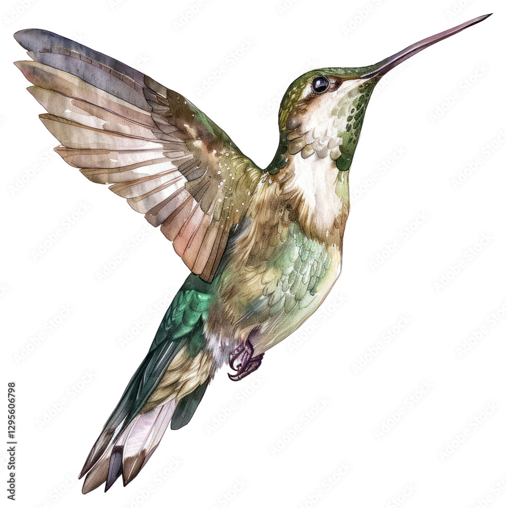 Fototapeta premium PNG An isolated hummingbird illustration watercolor artwork.