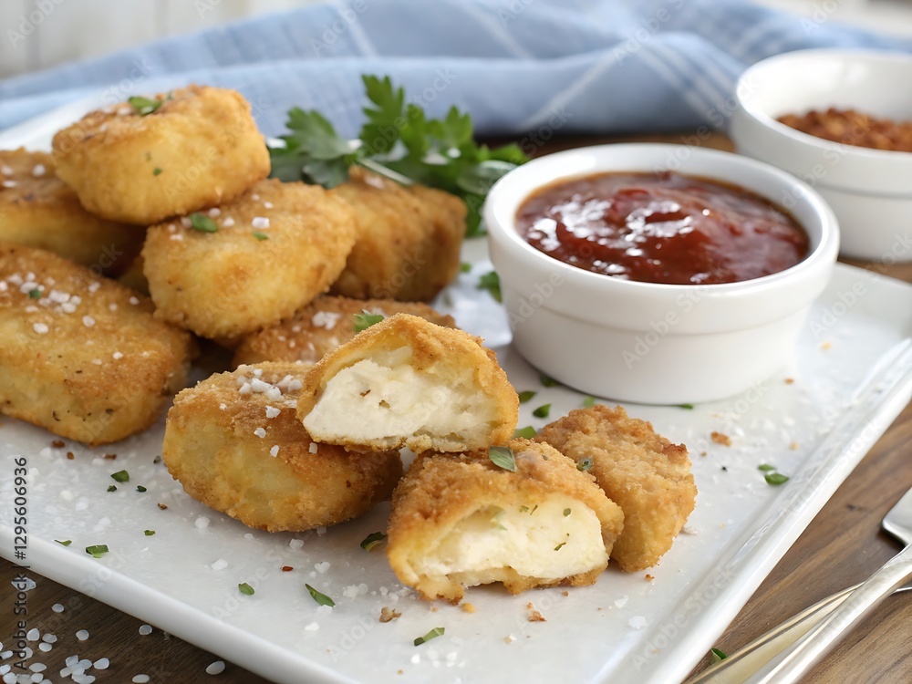chicken nuggets with ketchup, Pile of golden deep-fried battered chicken nuggets , Fried chicken nuggets chicken nuggets with ketchup, Pile of golden deep-fried battered chicken nuggets , Fried chicken nuggets