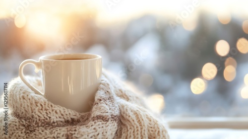 Wallpaper Mural Warm cup of coffee wrapped in cozy knit scarf with soft lighting and bokeh background : Generative AI Torontodigital.ca