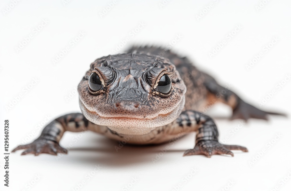 Close-Up of Unique Lizard with Textured Skin and Large Eyes on White Background for Nature and Wildlife Enthusiasts