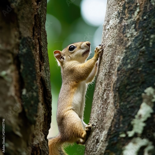 Squirrel climbing tree forest wildlife photography natural habitat close-up animal behavior photo