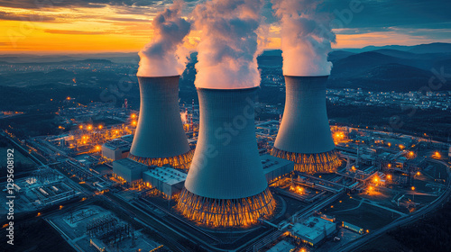 Dusk Aerial View of Nuclear Power Plant photo