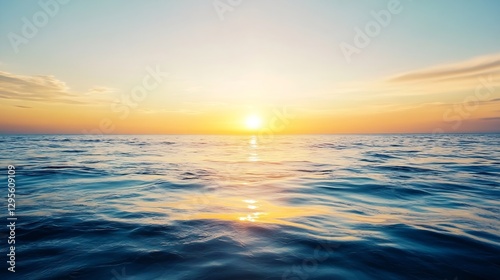 Stunning Sunset Over Tranquil Ocean Waves with Soft Sky Colors Reflecting on Water : Generative AI
