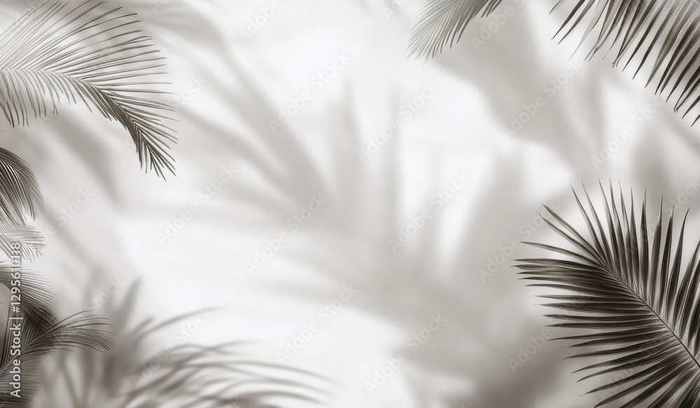 Obraz premium A light olive abstract background with a minimalist aesthetic, suitable for product displays and incorporating the shadow of tropical leaves projected from a window
