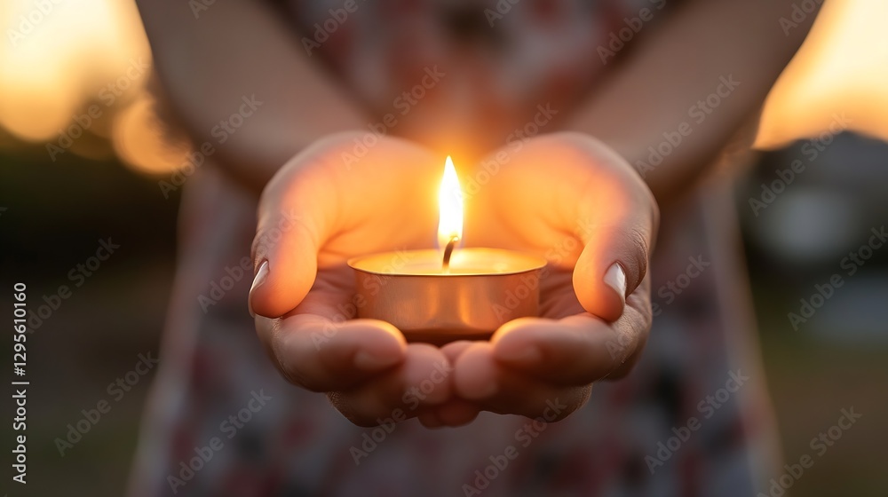 Hands Cradling Flame of a Candle in Soft Evening Light : Generative AI Hands Cradling Flame of a Candle in Soft Evening Light : Generative AI