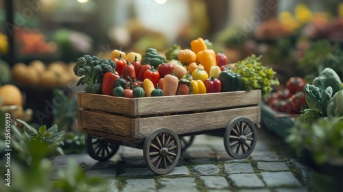 Colorful handcrafted miniature vegetable cart local market high-quality image natural setting close-up view artisanal concept