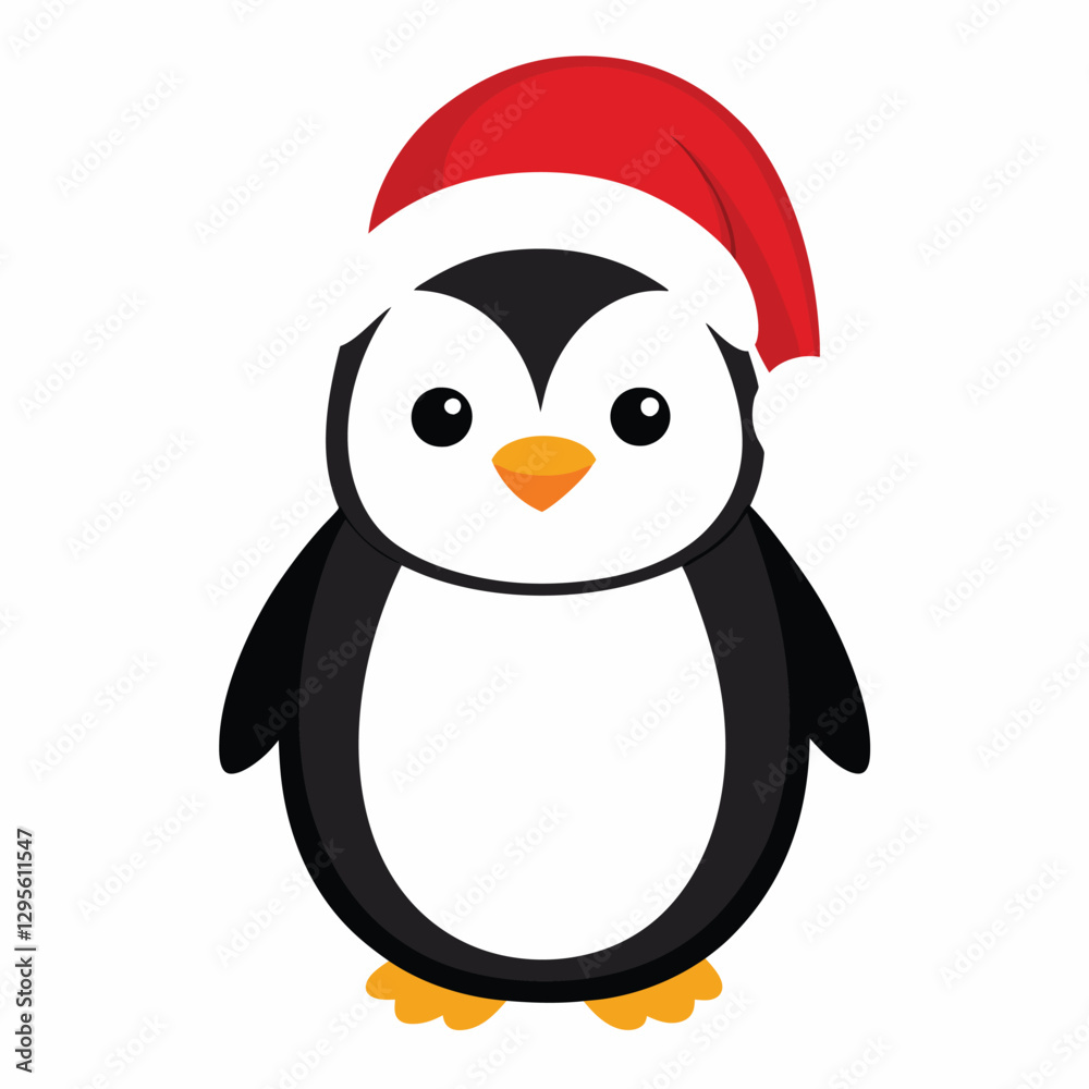 Fototapeta premium Pinguin at Christmas white background vector illustration kawaii