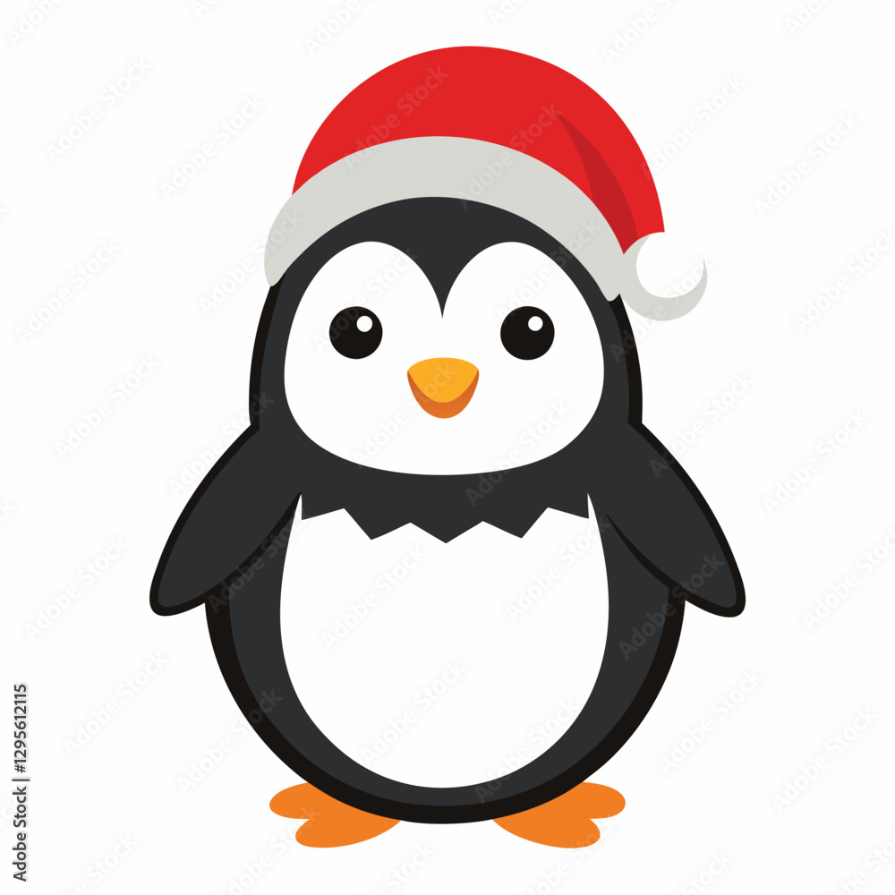Pinguin at Christmas white background vector illustration kawaii