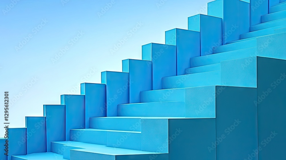 Abstract blue steps against a clear sky; inspirational, upward movement Abstract blue steps against a clear sky; inspirational, upward movement