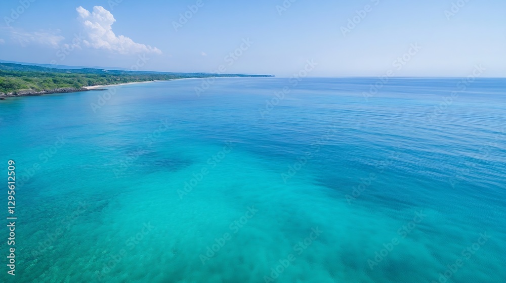 Obraz premium Captivating Aerial View Of Calm Pristine Ocean Waves Meeting The Coastline On A Sunny Day : Generative AI