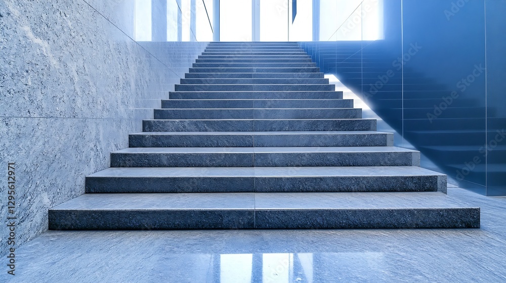 Fototapeta premium Modern Marble Staircase with Bright Natural Light Streaming Through Clear Windows : Generative AI