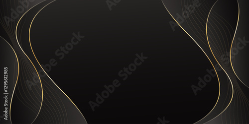 Abstract black luxury background with gold lines. Elegant wave modern wallpaper. Template banner background for sales, ads, events, awards, web, pages, and others