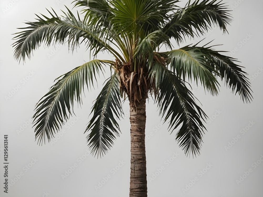 Obraz premium High-Resolution Isolated Tropical Palm Tree Cutout with Detailed Leaves and Textured Trunk