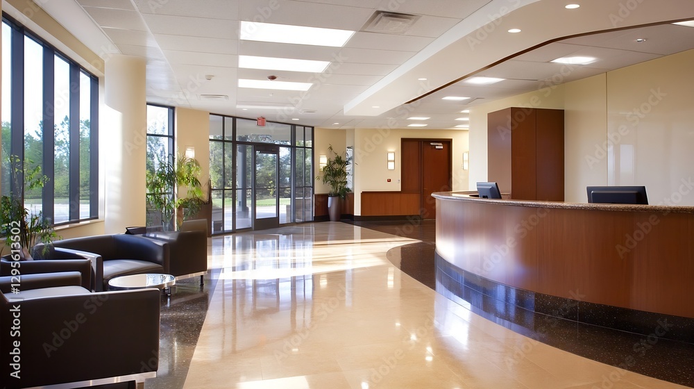 Modern Reception Area with Natural Light and Elegant Seating in a Healthcare Facility : Generative AI Modern Reception Area with Natural Light and Elegant Seating in a Healthcare Facility : Generative AI